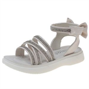 PU Kızlar Sandalet 2022 Yeni Yaz Tatlı Prenses Moda Rhinestone Arka Yay Hook Döngü Çok yönlü Katı Pembe Japonya Elbise Ayakkabı 0202