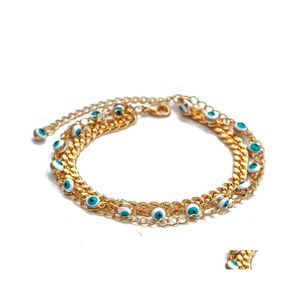 Link Chain Link 5Pcs Lucky Eye Copper Turkish Blue Bracelet Gold Cuban Chains Adjustable For Women And Men Fashion Jewelry 3726 Q2 Dha27