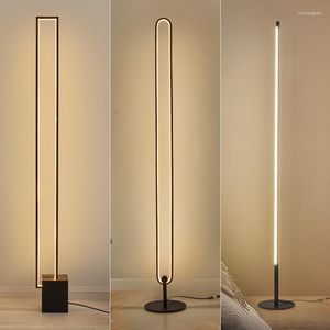 Floor Lamps Nordic Simple Black Aluminium Lamp Foot Switch Led Light Bedroom Dimmable Indoor Lighting Luminairas Lamparas