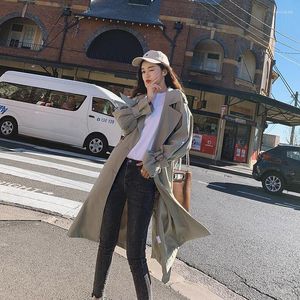 Kadın Trençkotları Kadınların Ceketi Uzun 2023 SPRING Sonbahar Windinger Vintage Gevşek Palto, Kemer Gündelik Kore tarzı Bayanlar