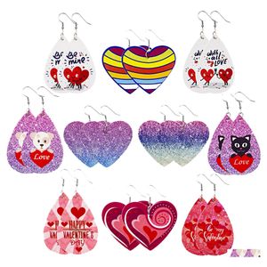 Charm Valentines Day Earrings Heart Love Red Lips Double Sided Printed Leather Wedding Party Jewelry Drop Delivery Ot5Sn