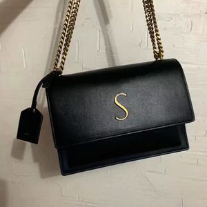 Bolsa de ombro clássica de couro genuíno de luxo, moda masculina, com aba, bolsas crossbody de designer de luxo, alça feminina WOC, carteira de metal com logotipo, corrente, bolsa de viagem