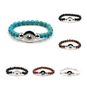 Charm Bracelets Pretty Fit Snap Button Jewelry Women Men Elastic Bracelet Black Lava Turquoise Tiger Eye Natural Stone Bead Drop Deli Dhnpi