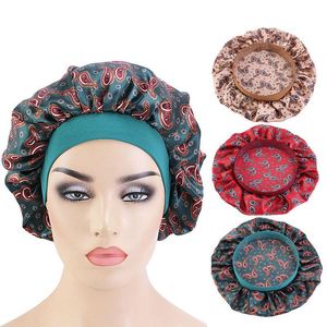 Berretti Beanie/Skull Caps Fashion Satin Bonnet For Women Day Night Round Sleep Cap Musulmano Print Head Wrap Hair Styling Ladies Cover