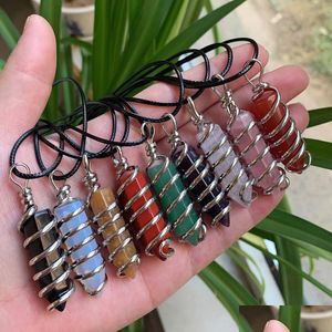 Hänghalsband sier färg naturlig ädelsten halsband för kvinnor hexagonal carnelian röd agat lila kristall pendum drop d dhgarden dhos5