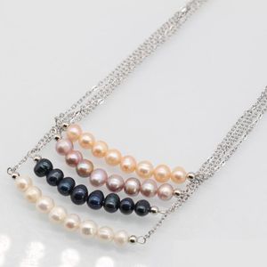 Strängar strängar 7 Natural Color Pearl Smile Necklace Sier Plated Chain With Freshwater Love Wish Style For Women Jewelry Bästa presenter Dhych