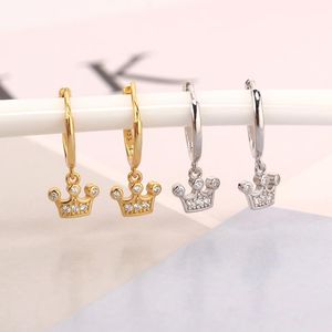 Hoopörhängen Huggie Minimalist Zircon Crown Pendant Drop Earring för kvinnor som hänger dingle Pendientes Brincos Jewerly Gift 2023