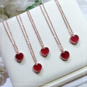 Pendant Necklaces S925 Sterling Silver Red Love Necklace Red agate lady Necklace Simple small fresh and sweet Gift from best friend Free freight G230202