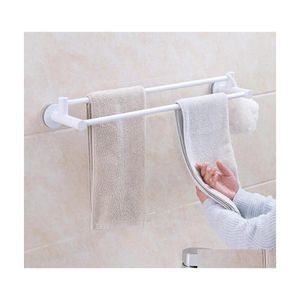 Bathroom Storage Organization Double Rod Towel Hook Hanger Rack Wall Rail Shelf Bar With Suction Cup For El Kitchen Organizer Drop Dh83O