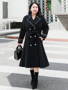 Kvinnors ull blandar Autumn Women Tweed Coat Fashion Double Breasted Korean Elegant High Street Casual Female Mångsidig Mid Length Outerwea