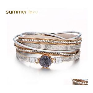 Outras pulseiras Moda Mothayer Leather Bracelet Mulheres Vintage Stone Vintal Crystal Bolle