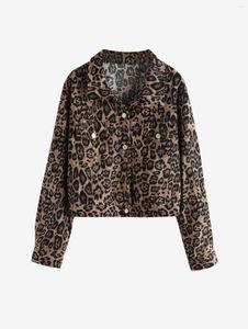 Women's Jackets ZAFUL Leopard Button Up Corduroy Shacket Women Casual Shirt Jacket Spring Autumn Wide Waisted Turn Down Collar Coat