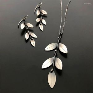 Серьги для ожерелья набора модных винтажных украшений Boho Leaf Simple Aolly Silver Color Drop For Women Gift