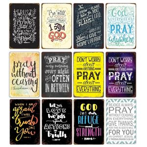 Bless Pray Day Metal Painting Christian God Graffiti Characters Potsers Metal Tin Sign Church Room Cafe Home Decor Plate Plaques Wall Stickers 20cmx30cm Woo