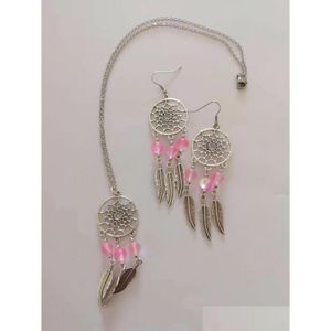 Orecchini Collana Sirena Moonstone Dream Catcher Set di gioielli Ciondolo con pietre preziose e 10 colori per le donne Regalo per feste Drop Delivery Set Dhm4B