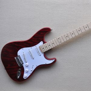 6 Strings Red Zebra Wood Electric Guitar with Maple Fretboard SSS Pickups Customizable