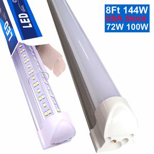 8Ft LED Shop Light Fixture T8 Integrated Tubes Lights 6500K Cold Whit V Shape Linkables Fixtures High Output Clear Cover 72W 100W 144W oemled