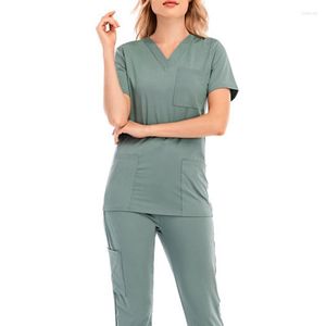 Women's T Shirts Unisex V-Neck Tops And Pants Set High Quality Pet Grooming Gowns Work Wear Coveralls Scrubs Uniforms Women