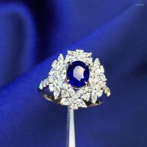 Klusterringar Fina smycken Sapphire Ring Natural 1.16CT Unhat Royal Blue Gemstone Pure 18 K Gold for Women Diamonds