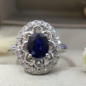 Cluster Rings 18K Gold 1.055ct Natural Sapphire Women Ring With 0.376ct Diamond Setting 2023 Fine Jewelry Wedding Band Engagement