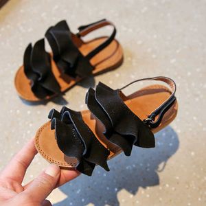 Sandaler ruffles mjuk ensam sommarprinsessan solida baby barn öppen tå strand sandal för tjejskor CSH1397