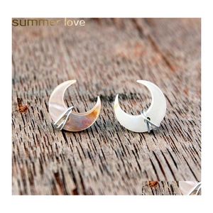 Stud Unique Design Crescent Moon Earrings Mother Of Pearl Gemstone Post In Gold Sterling Sier Handmade Wire Wrapped Ear Wedding Drop Ottyz