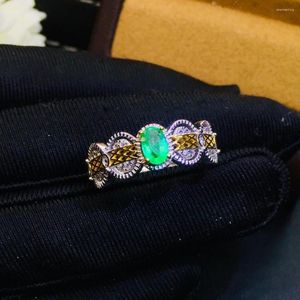 Pierścienie klastra 925 Sterling Silver Natural Emerald Ring Fine Biżuter