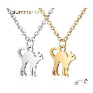 Pendant Necklaces Hight Quality Stainless Steel Cute Cat Necklace For Women Men Simple Design Pet Charm Gold Sier Chain Jewelry Drop Otntf