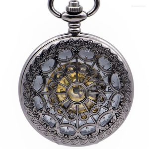Pocket Watches Fashion Analog Hollow Carving Mechanical Hand Wind with Necklace Chain Gift Drop