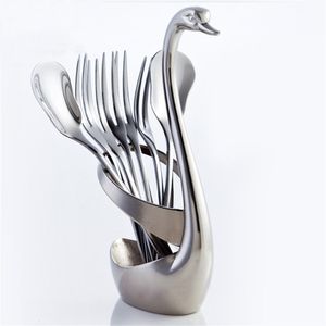 Cooking Utensils ZORASUN Nice Tableware Creative Swan Spoon Holder Table Decro Decoration for Coffee Fruit Forks Ladle Small Kitchen Scoops 230201