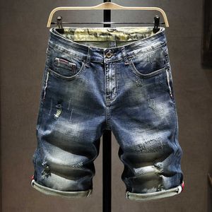 Shorts masculinos verão homens rasgados hole jeans casual moda reta vintage bleach street motocicleta curta jeans bermuda y2302