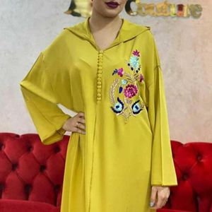 Casual Dresses Embroidery Floral Dress Long Dubai Muslim Women 2023 Spring Summer Fashion Hooded Sleeves Elegant Maxi Robe Femme