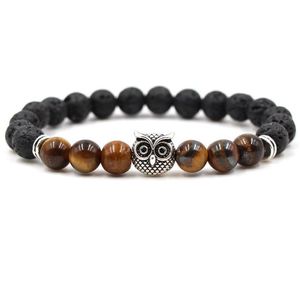 Beaded Owl Charms Chakras Stone Strands Armband Lava Pärlor Essential Oil Diffuser Armband Energy Yoga For Men Women Jewelr Dhgarden Dhtbl