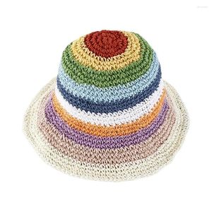 Wide Brim Hats Breathable Practical Sunshade Stripe Women Sun Hat Knitted Straw Round Headwear