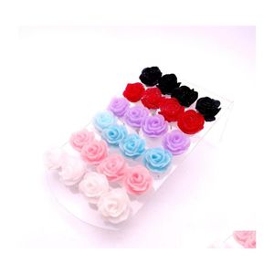 Stud Fashion Mticolor Resin Glittering Rose Earring Flower Earrings For Women Mix Colors C3 Drop Delivery Jewelry Dhxjb