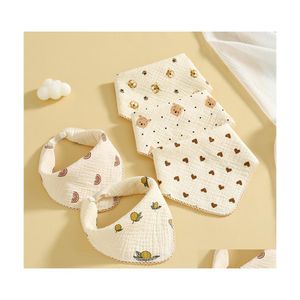 Other Home Textile Cotton Baby Saliva Towel Crepe Print Childrens Bib Born Edge Square Drop Delivery Garden Textiles Dhexh