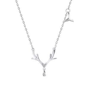 Pendant Necklaces Ladies 925 Sterling Silver Necklace Antler Whale Tail Water Drop Round Zircon Clavicle Chain Fashion Jewelry Couple Gift G230202