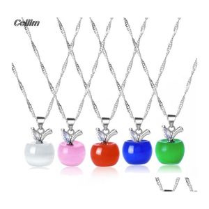 Collane con ciondolo Simpatici pendenti di mela rossa bianca per le donne Collana di cristallo e opale per ragazze Moda bella catena di gioielli Clavicar Goccia Otaow