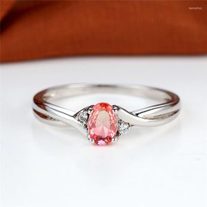 Pierścionki ślubne różowy żółty cyrkon cienki pierścień delikatny krystalicznie owalny kamień zaręczynowy klasyczny srebrny kolor dla kobiet biżuteria boho