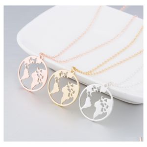 Collane con ciondolo Cuore Mappa del mondo Collana Gioielli in acciaio inossidabile Per donna Uomo Catene d'oro Sier Rose Globe Regalo di viaggio Drop Delive Otbiz