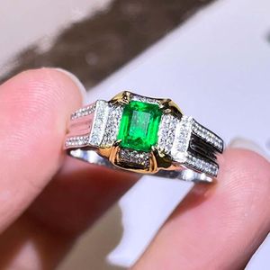 Cluster Rings 18K White Gold 0.8CT Natural Muzo Green Emerald Ring For Men Vintage Style Gemstone Mens Jewelry Diamonds Wedding
