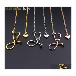 Pendant Necklaces Fashion Medical Stethoscope Necklace Jewelry Alloy I Love You Heart For Nurse Doctor Gifts Wholesale Drop Delivery Otamf