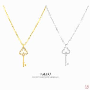 Pendanthalsband Kamira % 925 Sterling Silver Fashion Vintage Key Stone Pendant Necklace For Women Party Classic Exquisite Choker Jewelry Gift G230202