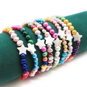 Beaded Freshwater Pearl Strand Armband med White Star Shell Charm Colored Bead Stretch Armband For Women Jewelry Love Wish Gift DHGLT