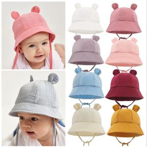 Kapelusz przeciwsłoneczny dla niemowląt 100% bawełna maluch kapelusze rybackie z uchem królika czapki chłopięce z szerokim rondem kapelusz dziewczęcy letnie nakrycia głowy dla dzieci 19 kolorów DW6830