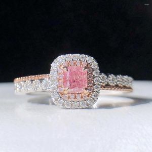 Cluster Rings Fine Jewelry Real 18K Gold 0.33ct Pink Diamonds Wedding Engagement Female For Women Ring Birthday Presents