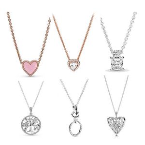 Hänge halsband 925 sterling silver kvinnors halsband familje lycka träd rosa hjärta charm prinsessan fyrkant blanka zirkon surround charm gåvor g230202