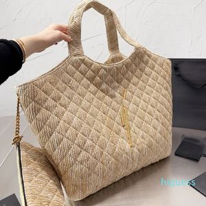 Einkaufstasche, Leinen-Handtasche, Geldbeutel, Strohtaschen, gesteppte Overstitching-Lederhandtaschen, abnehmbare Reißverschlusstasche, großes Fassungsvermögen