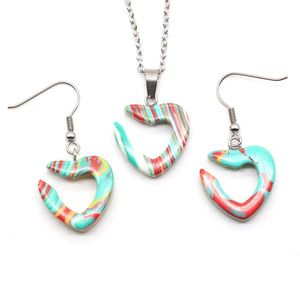 Earrings Necklace Opening Heart Stone Pendant Set Healing Turquoise Natural Gemstone Necklaces Earring Jewelry Sets For Women Drop Dh6Y3