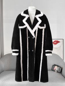 Women's Fur 2023 Winter Jacket Women Long Cashmere Coat Wool Woven Fabric Thick Warm Outerwear Oversize Fashion Streetwear